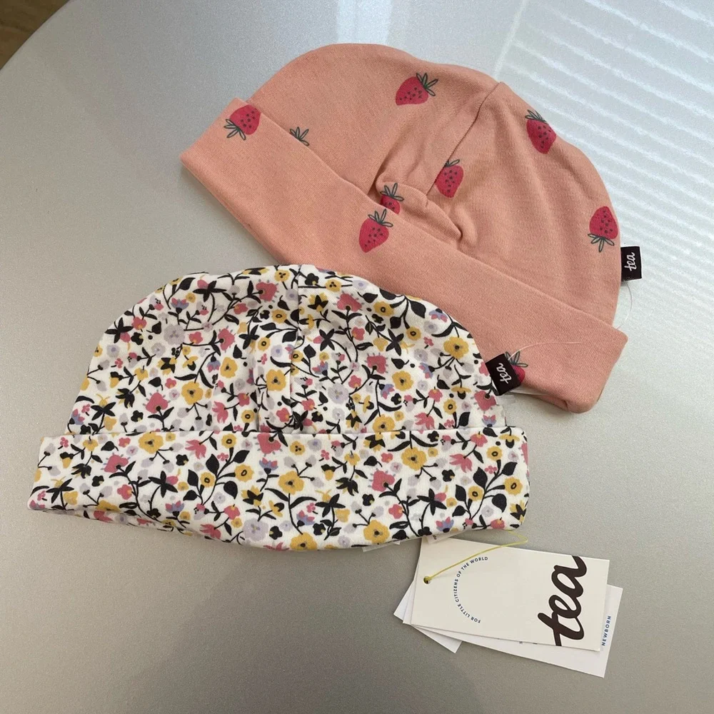 Tea Collection baby floral strawberry pink Hats set 2